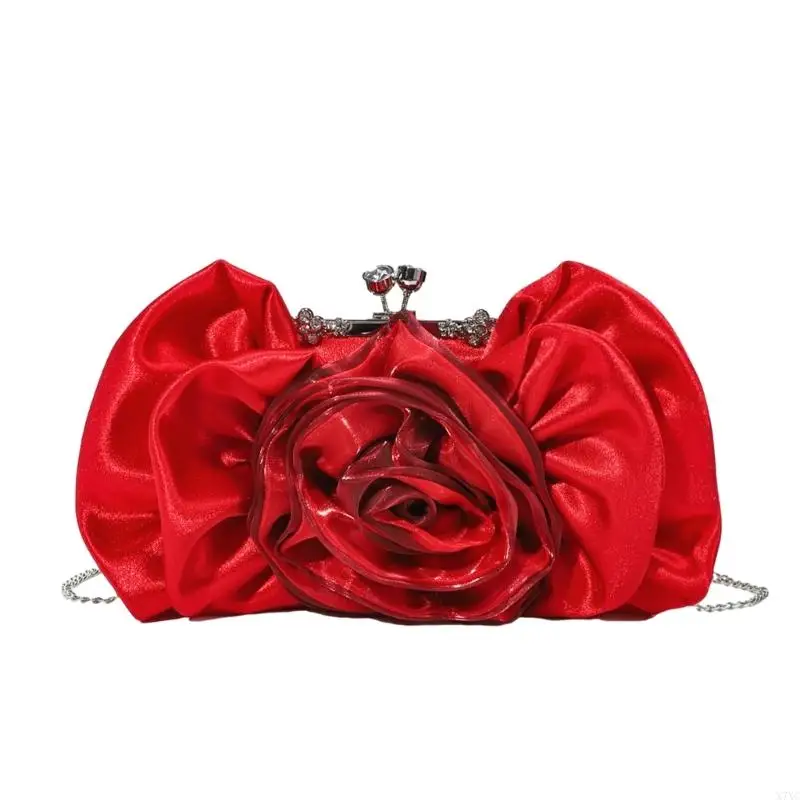 

X7XC Stylish Rose Embellished Evening Bag Shoulder Purse For Women Wedding Reception Banquet Parties And Special Occasion
