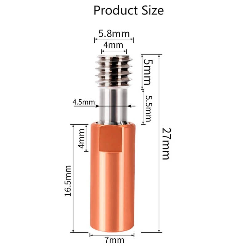 M6 스레드 등급 5 티타늄 및 구리 스로트, 4.1mm 보어, 대부분의 소모품, MK7/8 엔더 3/3 V2/5, CR-10/20 용, 2 개