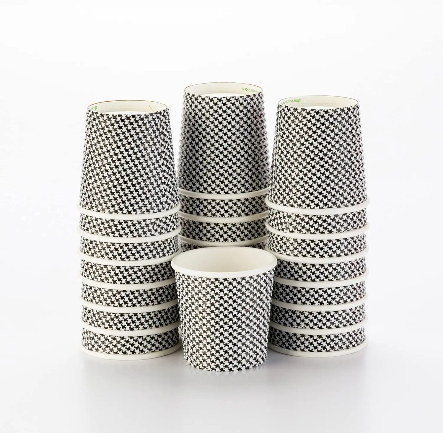

Disposable Paper Hot Cup Spiral Wall Coffee Cup Paper Tea Cup - Black Houndstooth - 4 oz - Insulated No Need For Sleeves