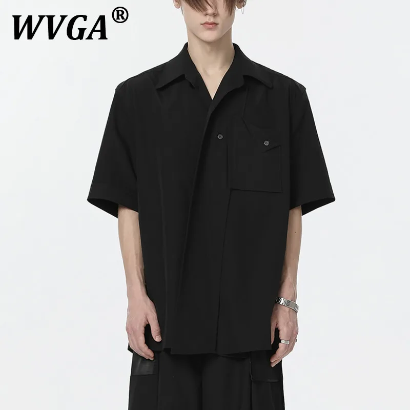 

WVGA Summer New Men Tide Y2K Elegant Punk Three-Dimensional Pocket Short Sleeve Shirts Teacwear Niche Chic Casual Tops Ins W7045
