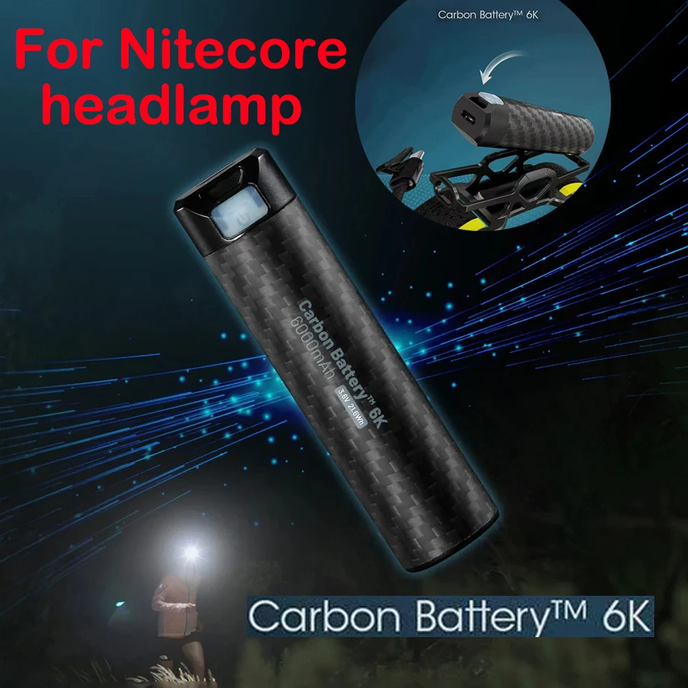 USB-C Rechargeable Carbon Battery 6K 6000mAh Lithium battery For Nitecore Extended headlamp Runtime Photography Carbon Battery