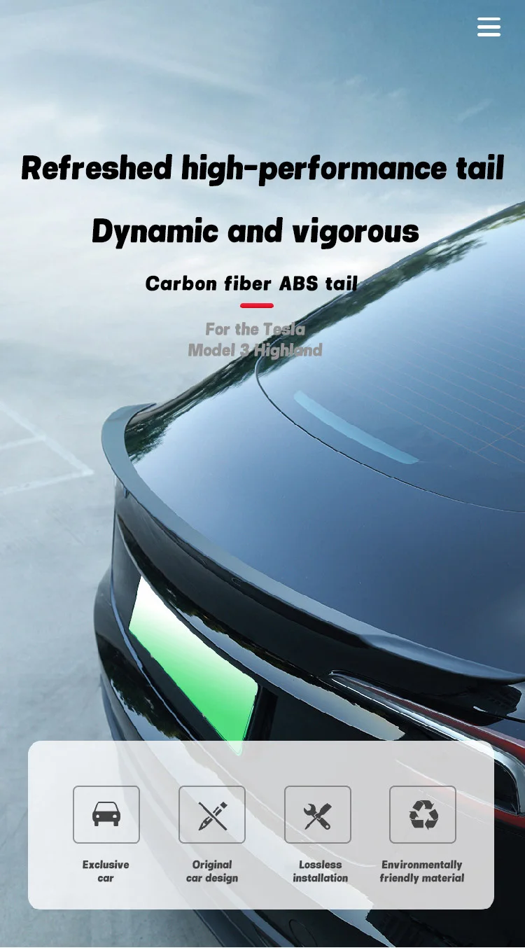 HEENVN Spoiler for Tesla Model 3 Highland 2026-2024 Car ABS Carbon Pattern Trunk Tail Wing Original High-performance Accessories