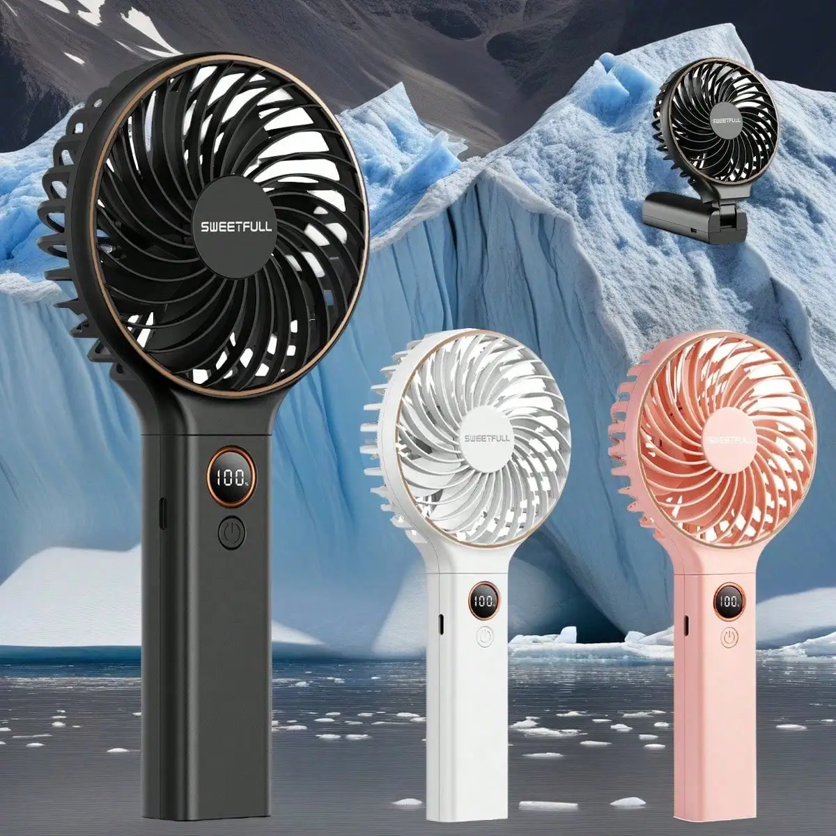 Ventilateur portatif ventilateur de voyage personnel rechargeable avec base et affichage numérique à 5 vitesses