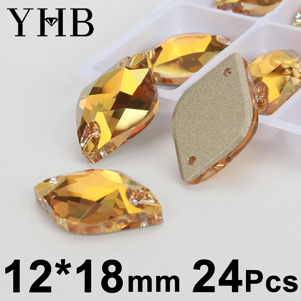 YHB 001SH أشعة الشمس المعدنية Galacti Navette قطرة زجاج كريستال AB أحجار الخياطة مسطحة خياطة على أحجار الراين للملابس
