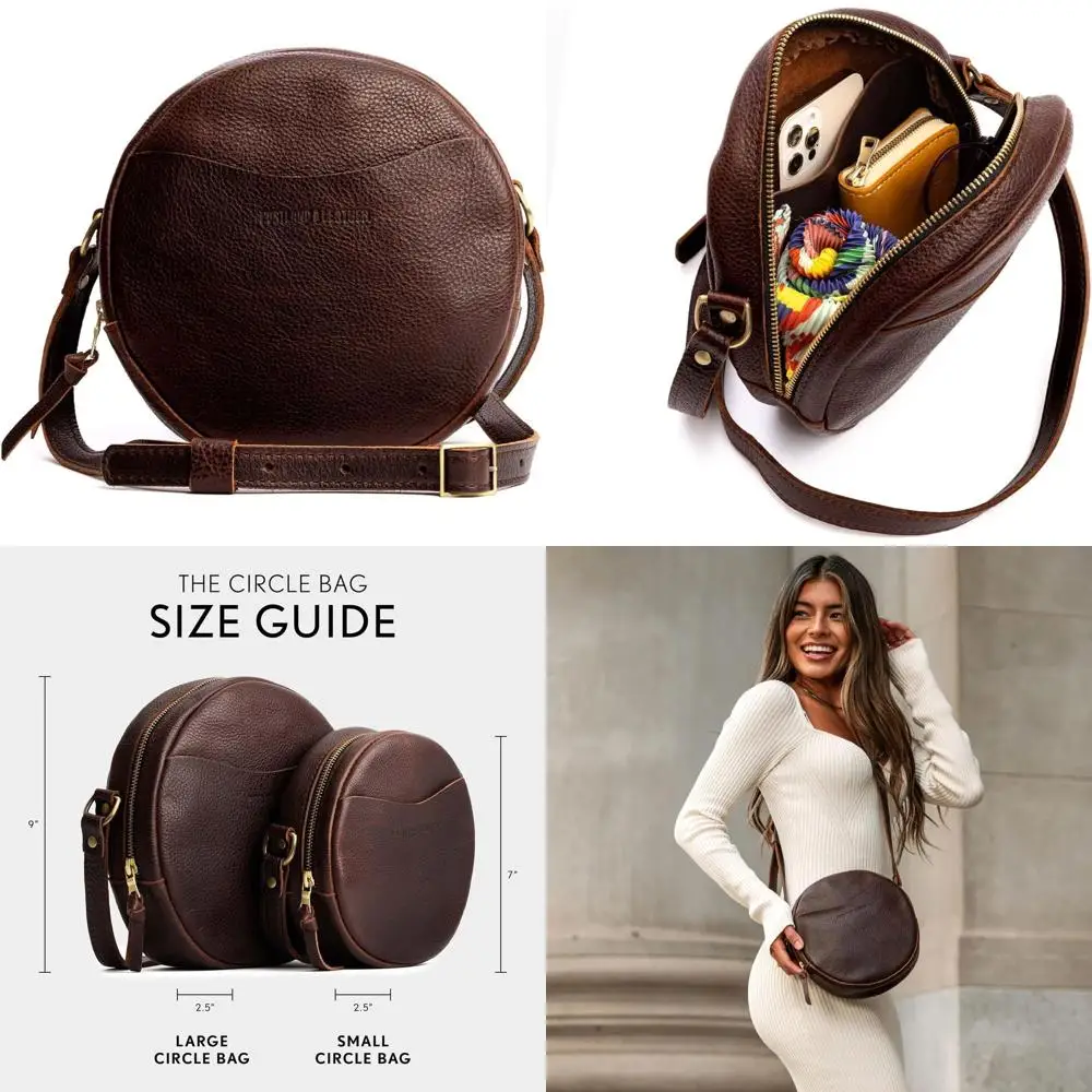 

Handcrafted Full-Grain Leather Women's Crossbody Bag - High-Quality Circle Design