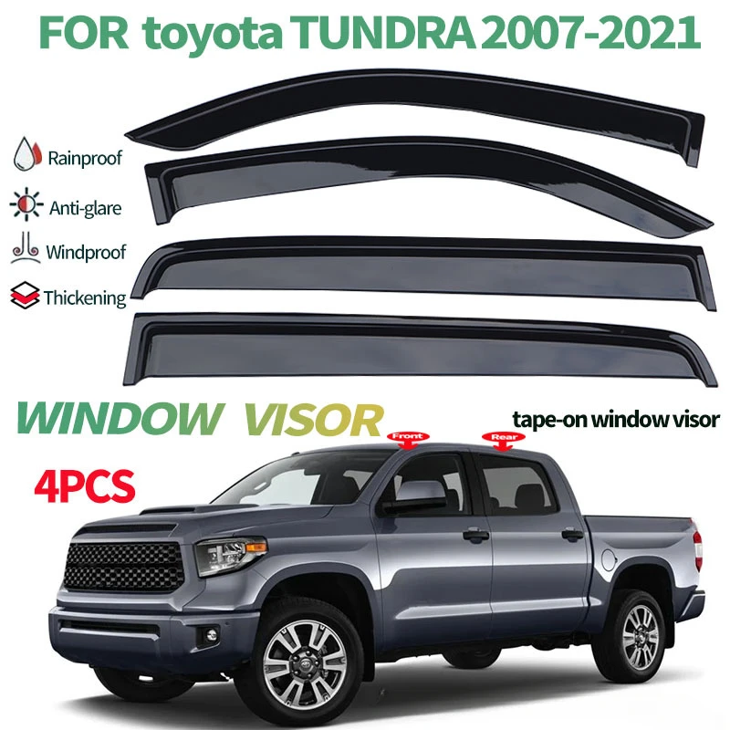 Thickening 3mm 4Pcs Rainproof Anti-glare Window Visor for Tundra 2007-2021 Non-fading Smoke Weathershied Door Visors