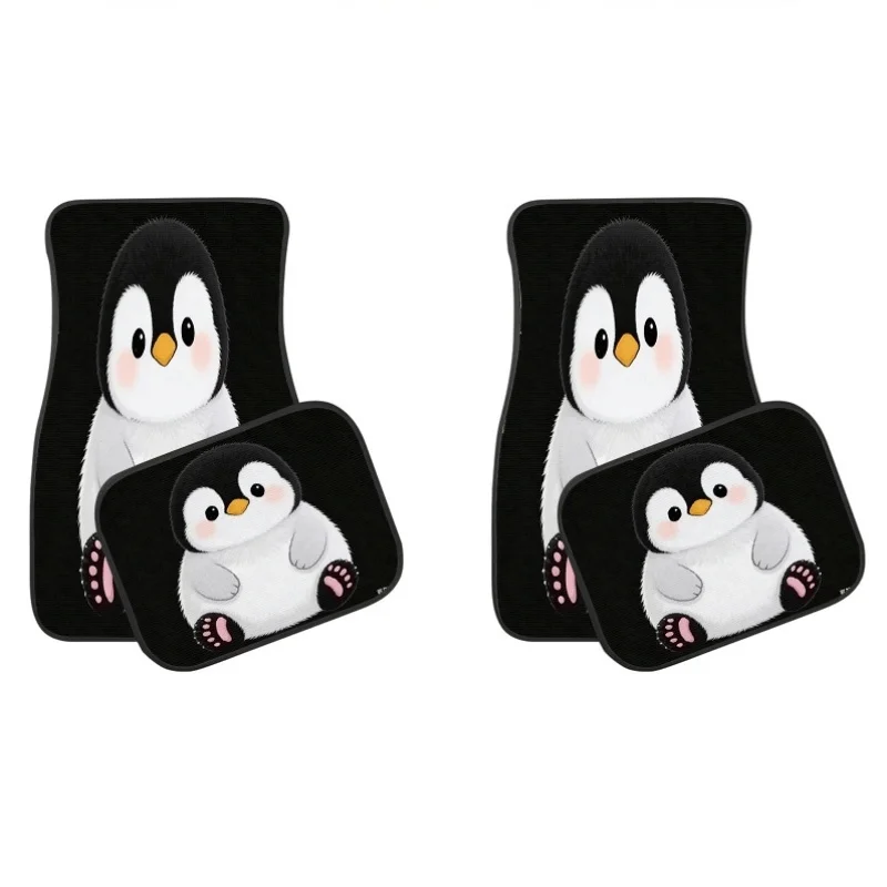 4pcs Set Car Foot Mats Cartoon Penguin Pattern Carpet Material All-Season Non-Slip Wear-Resistant Sedan/Suv/Truck Universal Fit