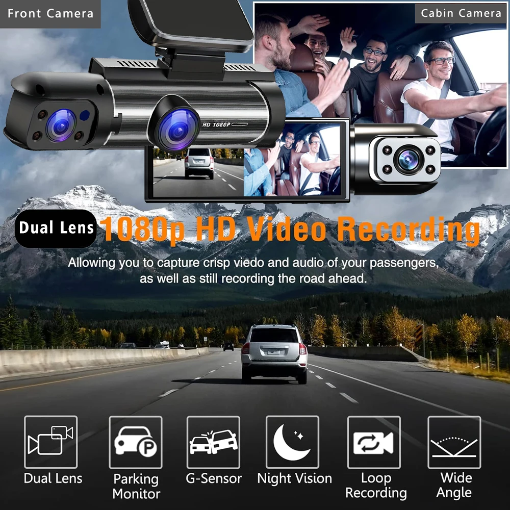 Car DVR FHD 1920*1080P Dash Camera Dual Lens Cabin Dashcam Vehicle Video Dash Cam Drive Recorder Interior Mini Dvrs Black Box