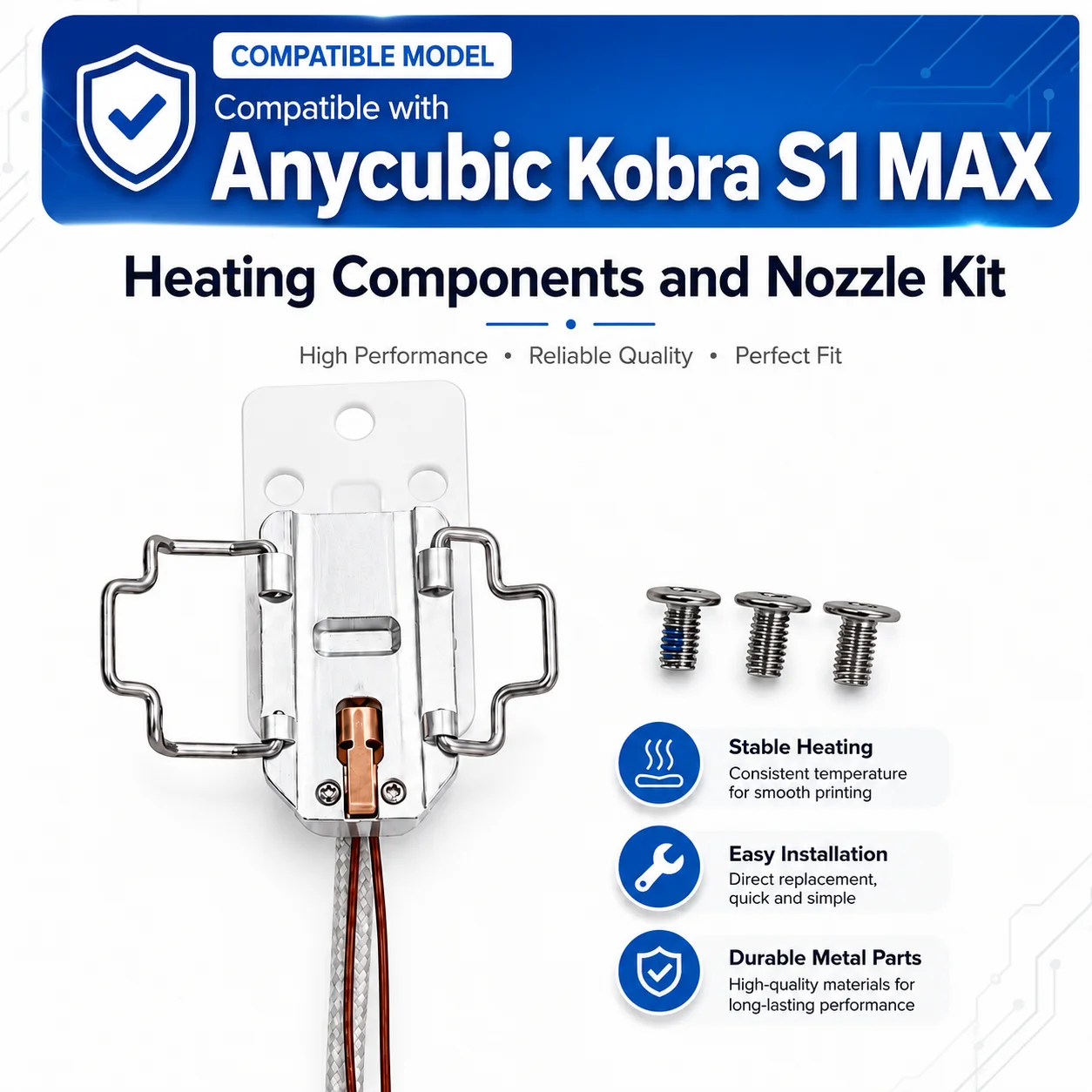 Anycubic Kobra S1 MAX Heating Components Nozzle Kit Hotend Heating Assembly 3D Printer Replacement Spare Parts 3