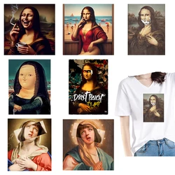 Funny Van Gogh Mona Lisa Fusible Iron On Ironing Patches For Clothing Heat Thermal Transfer Thermoadhesive T Shirt Stickers