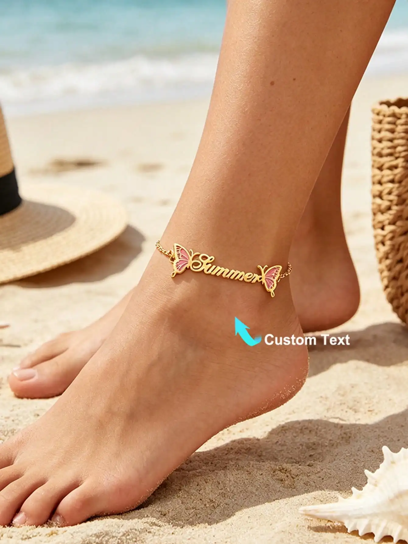 

Customized Butterfly Name Anklets Stainless Steel Personalized Name Ankle Bracelet Femme Summer Beach Leg Chain Jewelry