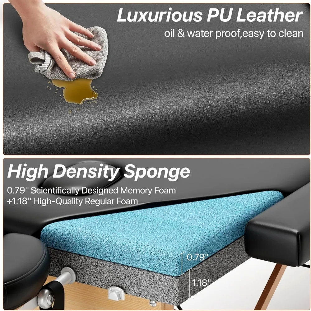 Memory Foam Massage Table Premium Portable Foldable Massage Bed Height Adjustable, 84 Inches Long 28 Inchs