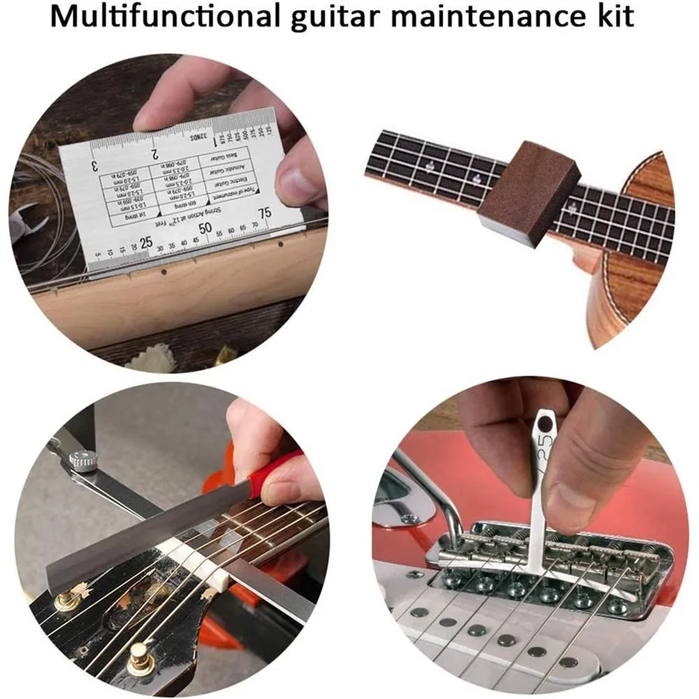 Guitar Repair Kit Set 72 In 1 Repair and Maintenance Products Silk Grinding Measurement Roll Cutting String Cleaning Sticker