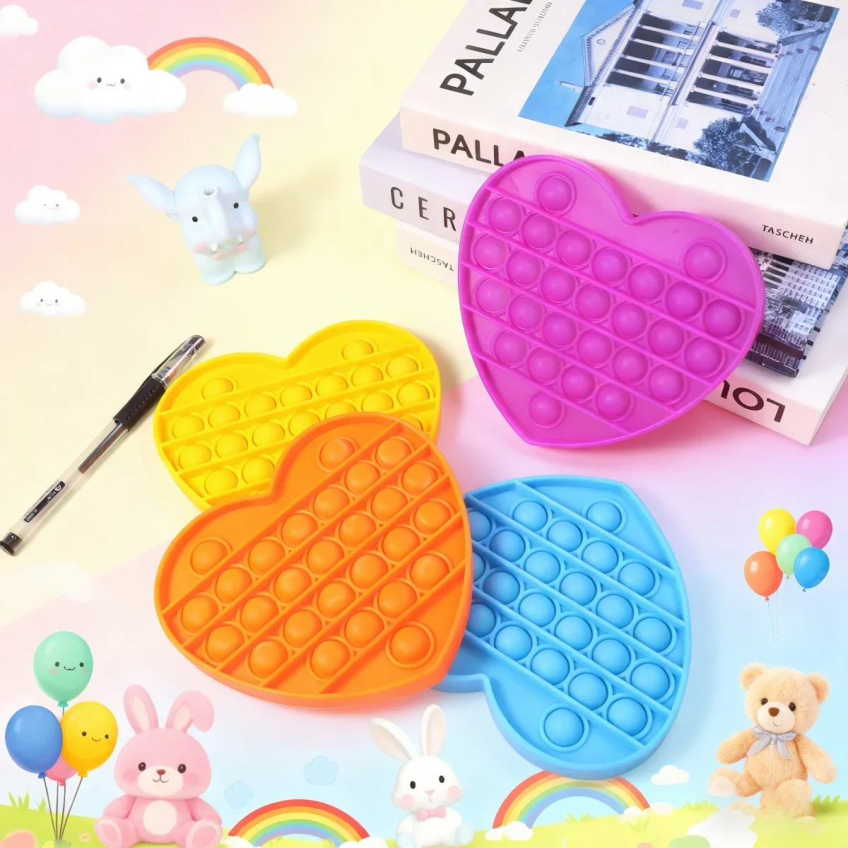 1pc Sensory Toys Rainbow Heart Fidget Toys Children Push Autism Needs Squishy Stress Reliever Toy for Kids Adults (Random Color)