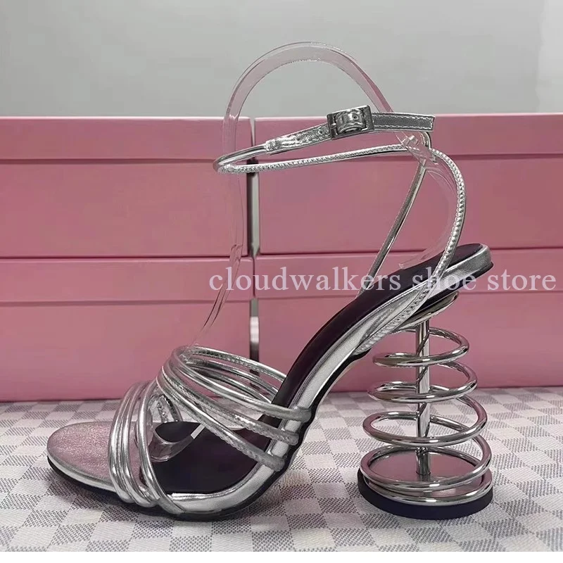 Novel Unique Twist Coil Design Strange Style Heel Sandals Adjustable Ankle Strap Fashion Peep Toe Summer Fashion Show Sandals - Image 2