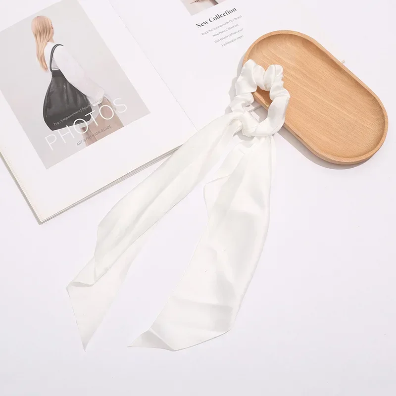 

Fashion Solid Knotted Satin Long Hair Rope Korean Hairties For Women Ponytail Scarf Sweet Elastic Hairband Hair Accessories