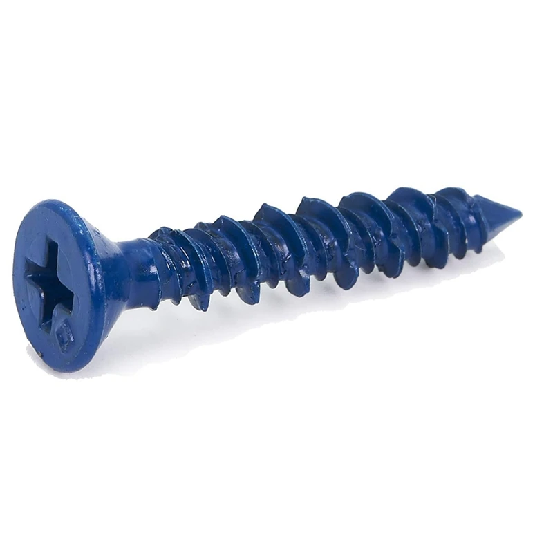 100PCS 3/16 X 1-1/4In Blue Flat Phillips Concrete Diamond Point Screw Anchor Set For Anchoring To Masonry Kit