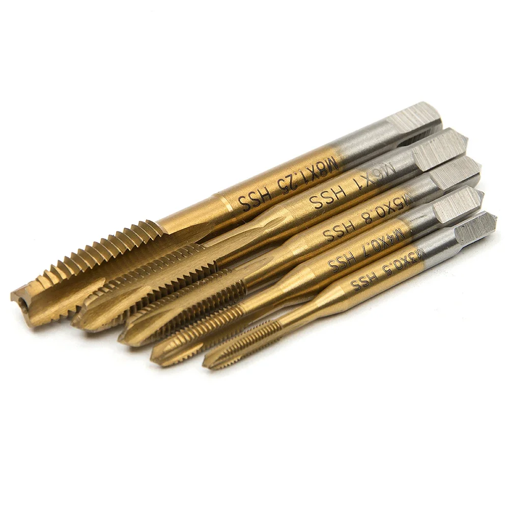 HOT ! HSS Titanium Machine Right Hand Tap Drill 3 Flute M3 M4 M5 M6 M8 Spiral Point Thread Plug Handle Taps Die Set