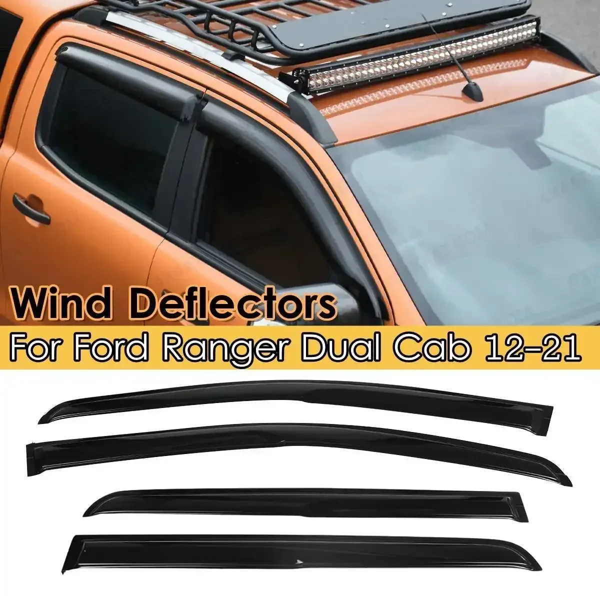 

4PCS ABS Car Window Wind Deflectors Tinted For Ford Ranger Dual Cab 2012 2013 2014 2015 2016 2017 2018 2019 2020 2021 Sun Rain