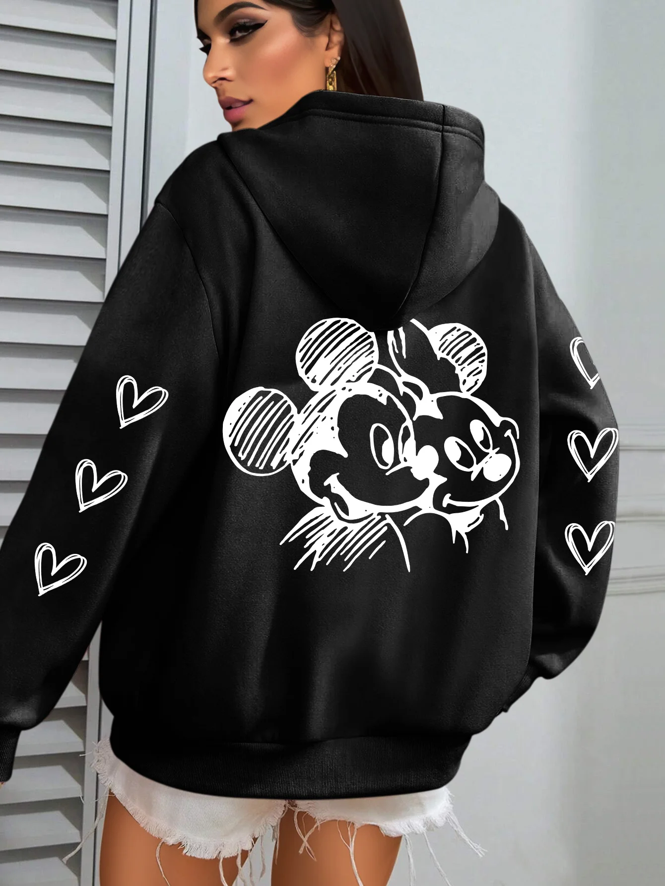 Felpa con cappuccio semplice Disney - Topolino Minnie Mouse Design cartoon Pullover Felpa con cappuccio casual casual Felpa con cappuccio grafica cartoon