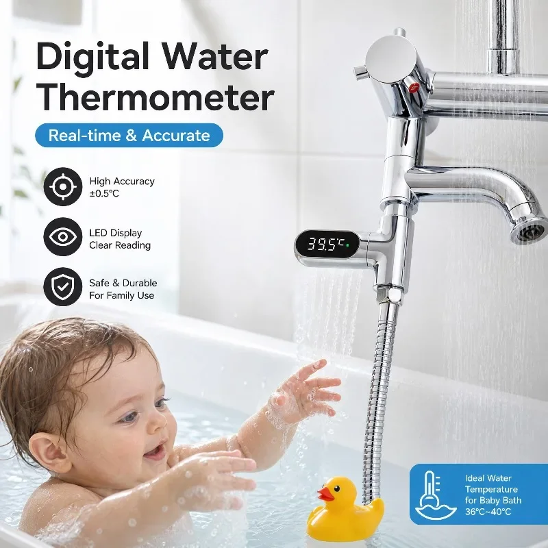 Household Water Thermometer LED Display 5-85℃ Self-powered Flow Monitor Baby Care Smart Meter
