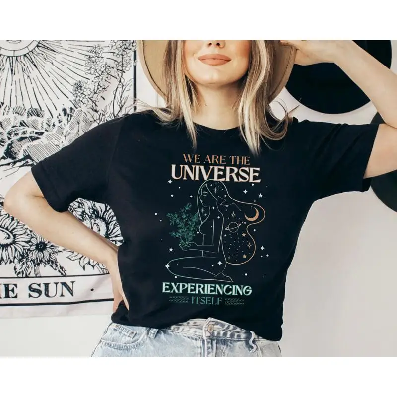 

Рубашка We Are the Universe для космической энтузиастов, лучший подарок для любителей природы, уникальная внешняя футболка Alan Watts с цитатой T