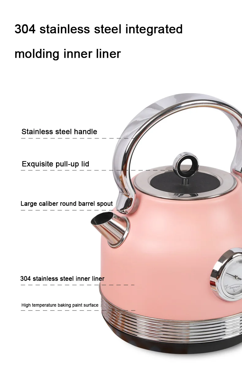 DMWD 220V Retro Electric Kettle With Thermometer 1.7L Large Capacity Water Fast Boiling Teapot Stainless Steel Linner Kettles