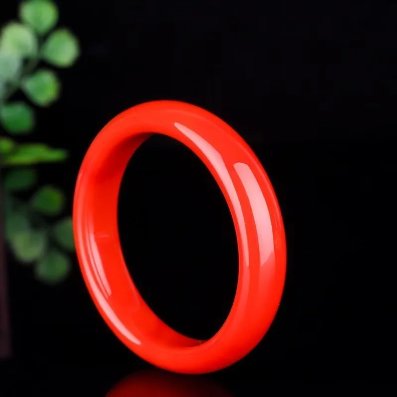 Natural Red Hand Carved Flat Strip Chicken Blood Jade Bracelet Fashion Boutique Jewelry Men and Women Wide Strip Bracelet Gift