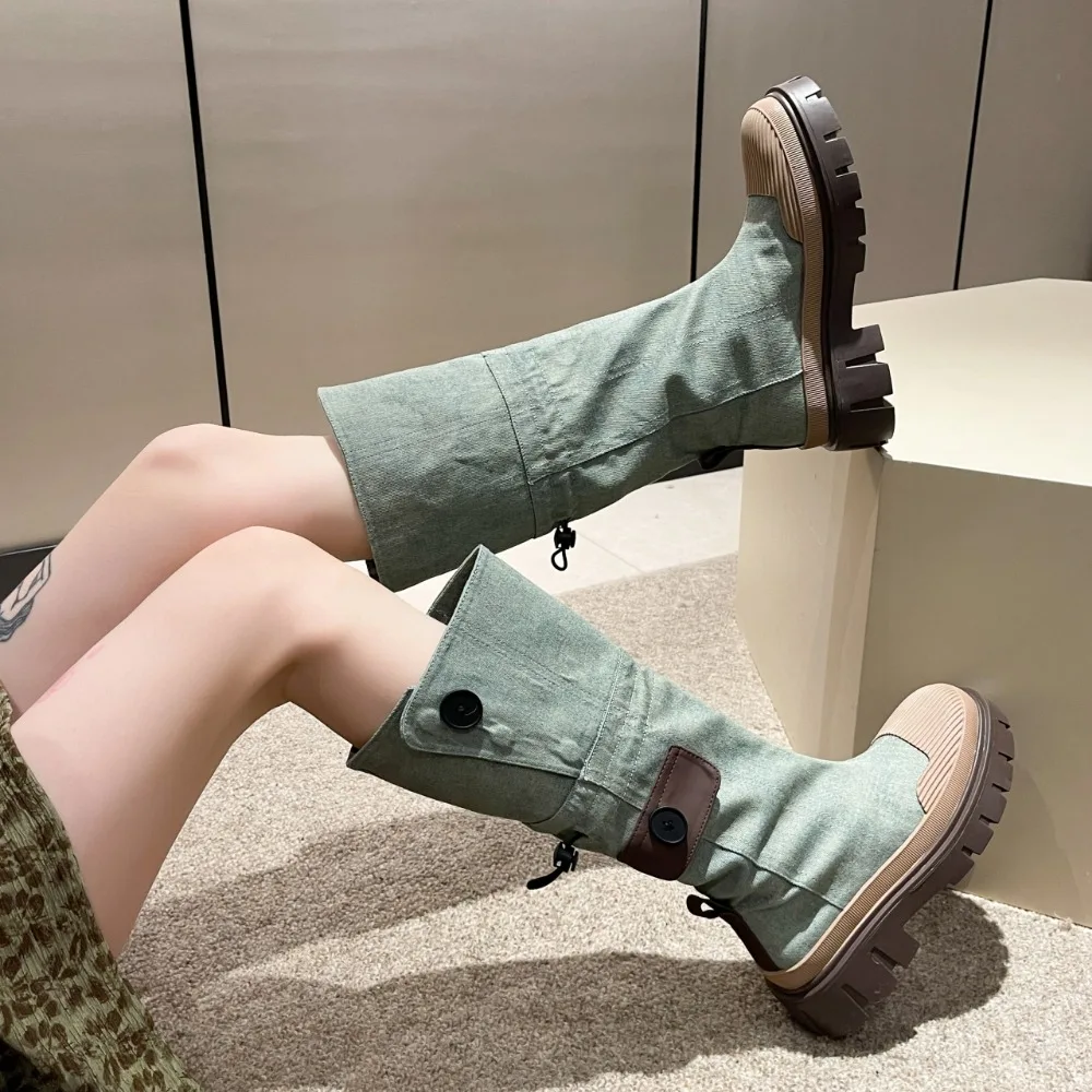 

TOPHQWS Korean Fashion Winter Long Boots For Women 2023 Designer Platform Boots High Quality PU Leather Chunky Heel Shoes