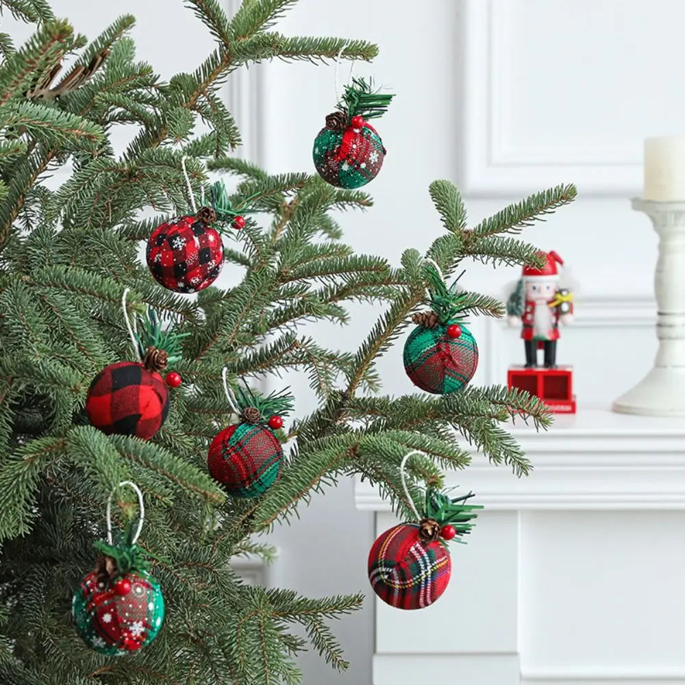 10PCS Navidad 5cm Christmas Tree Decoration Ball Hanging Party Supplies Christmas Pendant Plaid Xmas Ornaments Home Decoration