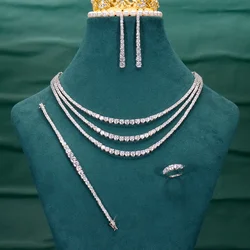 Romantic and Shiny Multi-Layer Line Cubic Zirconia Jewelry Set for Women's Party Luxury Dubai Nigeria CZ Crystal Wedding Accesso