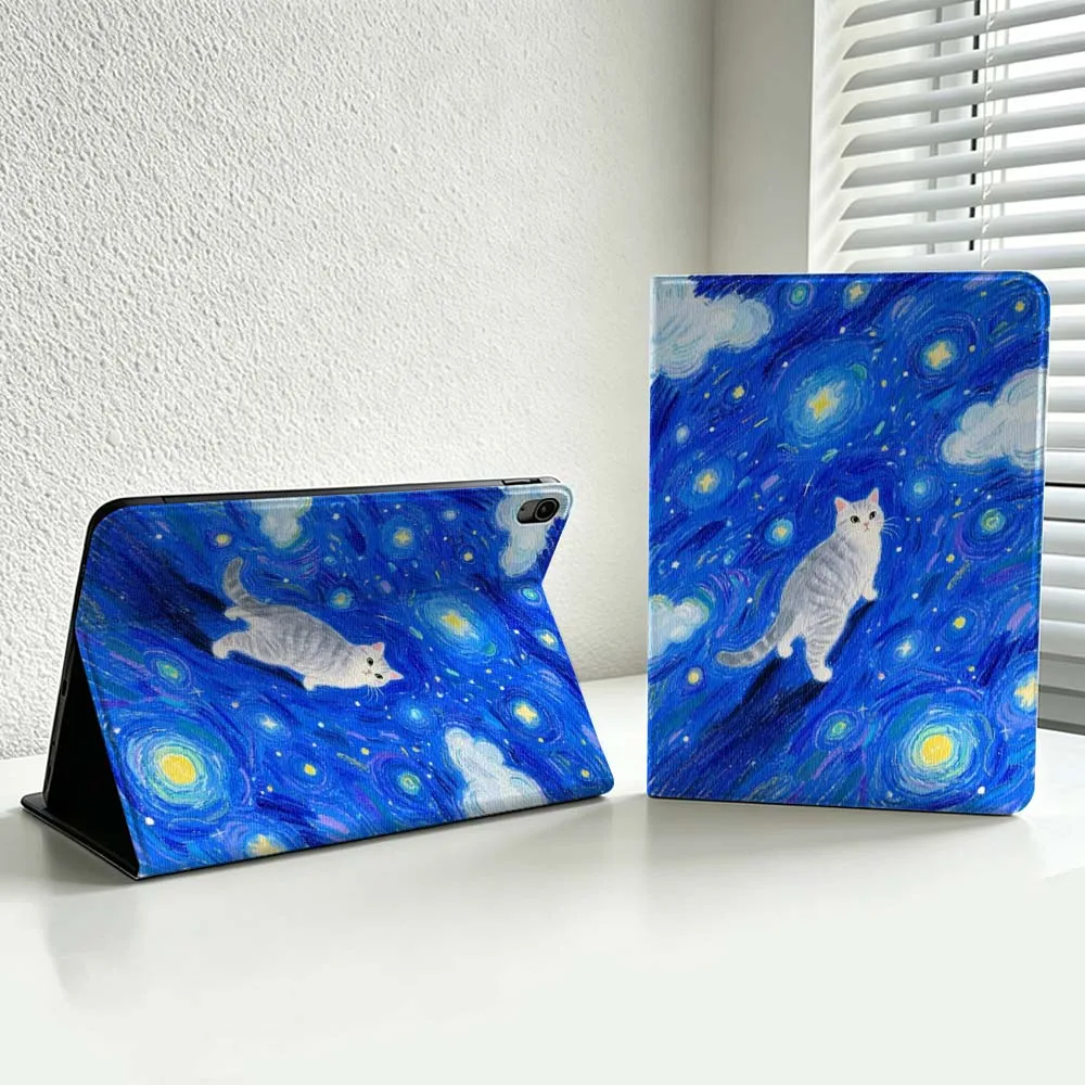 Minimalist Van Gogh Cat For iPad Pro Air mini 7 6 5 4 3 2 1 9gen M5 M4 11th 10th A17 Pro A16 Soft Inch Tablet Case Cover