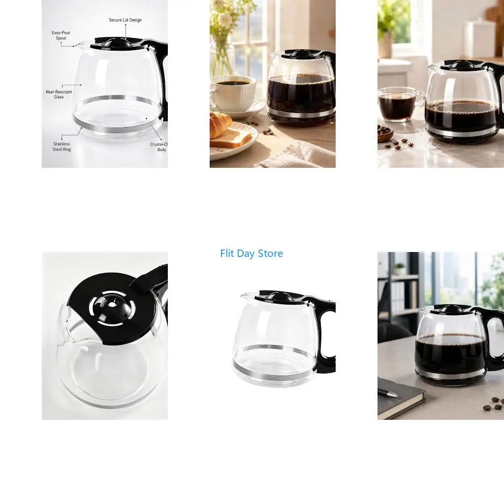 F92C 12-Cup Borosilicate Glass Coffee Pot with Visible Brewing Body for Kitchen Use
