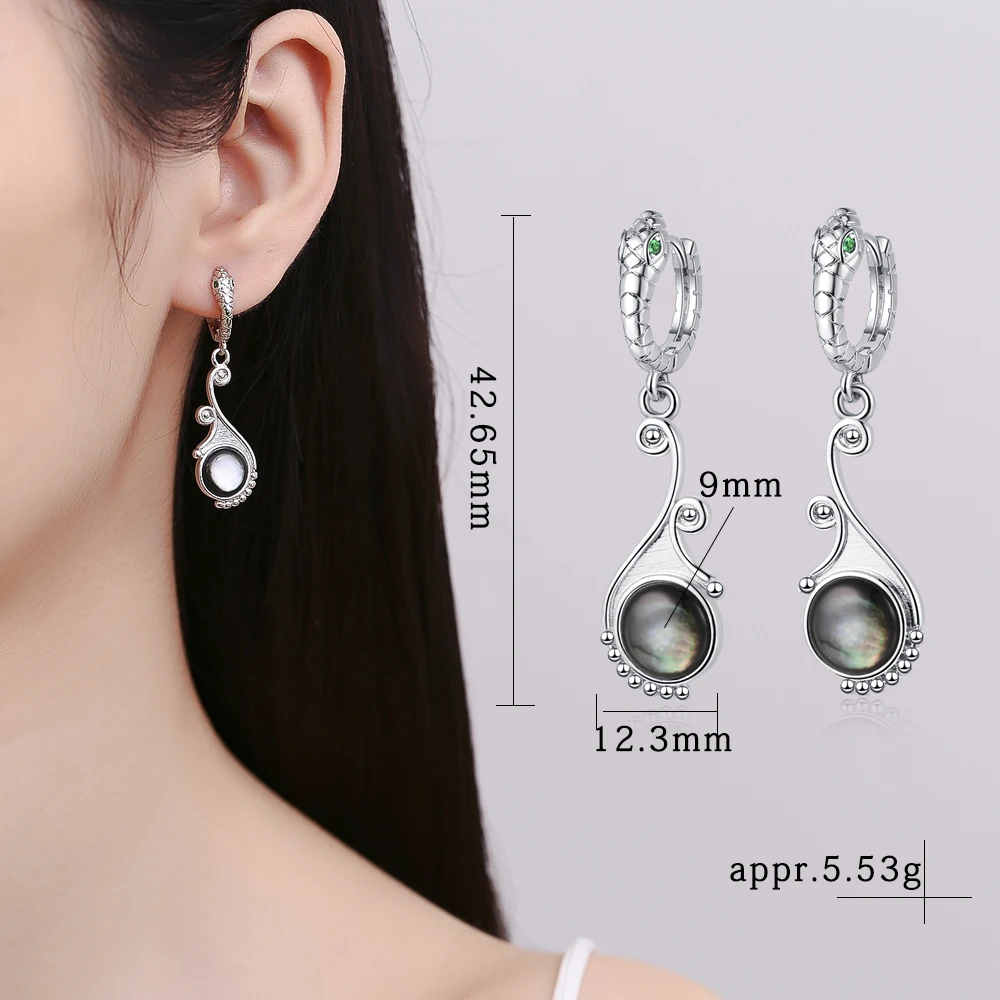 

Black White Shell Gold Silver Drop Earrings Snake Earring for Women Vintage Jewelry Wedding Engagement Hoop Earrings Gifts