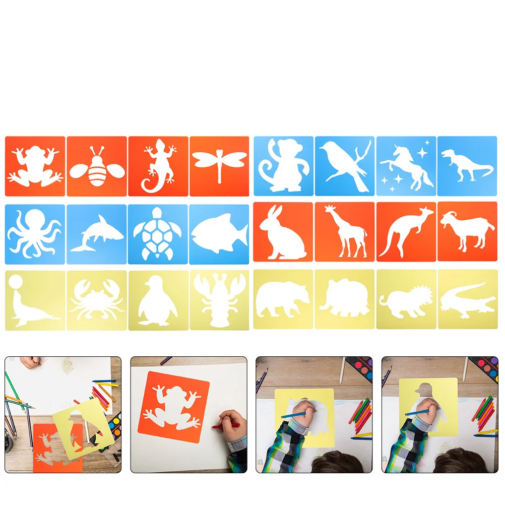 

24 Pcs Painting Template Animals Templates Kids Sidewalk Drawing Stencils Washable DIY Craft Reusable Mold Hollow