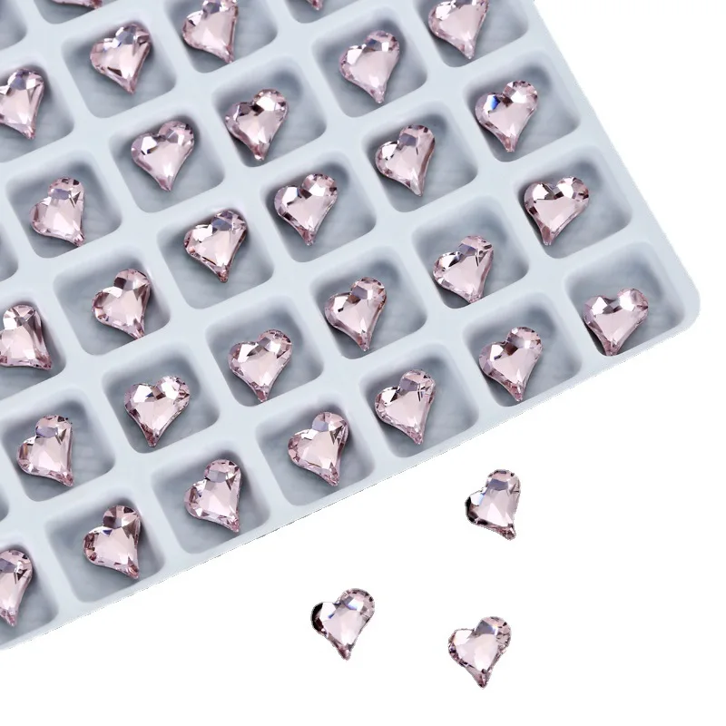 K9 100pcs/pack 6x7mm Heart Pink AB colors Crystal 3D Diamond Stone DIY Decoration Glitter Manicure Jewelry Accessories