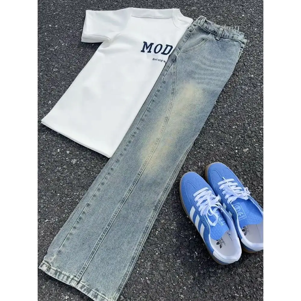 

Мужские джинсы в стиле ретро-американский кэжуал, прямые, зауженные, осенние, из хлопка и полиэстера, молодежный тренд