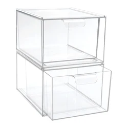 2pcs Boxes Plastic Stacking Storage Boxes Lipstick Liquid Foundation Eye Shadow Organizer Makeup Storage Tool