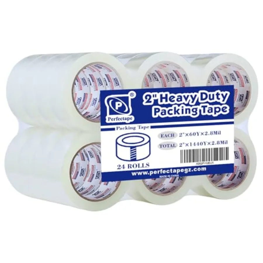 

PERFECTAPE Heavy Duty Packing Tape 24 Rolls Total 1440Y Clear 2.8 mil 1.88 inch x 60 Yards Ultra Strong Refill for Packaging an