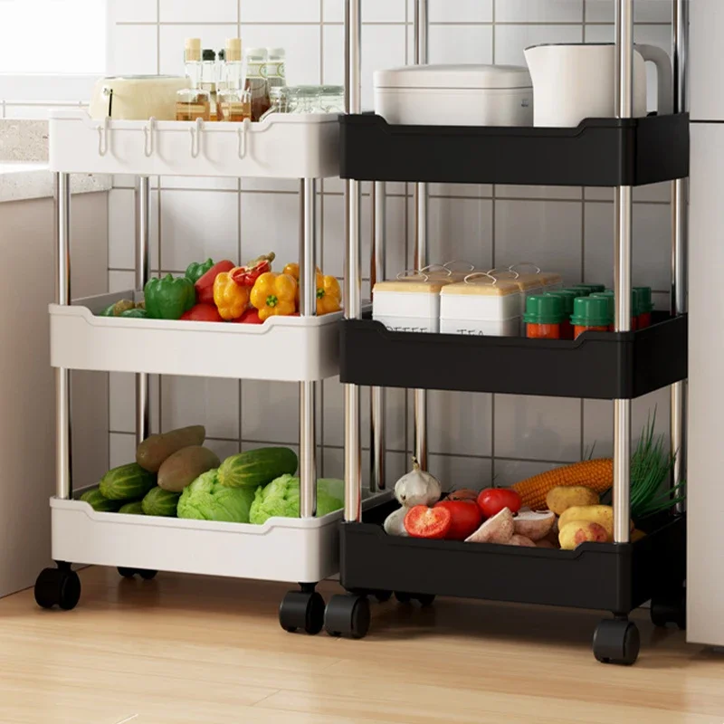 3/4 Layers Multi-purpose Floor Standing Storage Rack Multi-layer Hostorage Utility Trolley On Wheels Corner Shelf Slim Movable