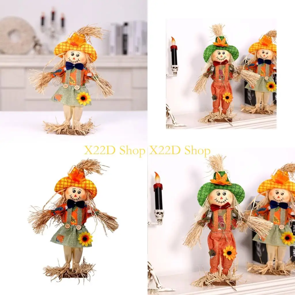 X22D Handmade Straw Witch Scarecrow Decoration For Halloween Party Table Centerpiece