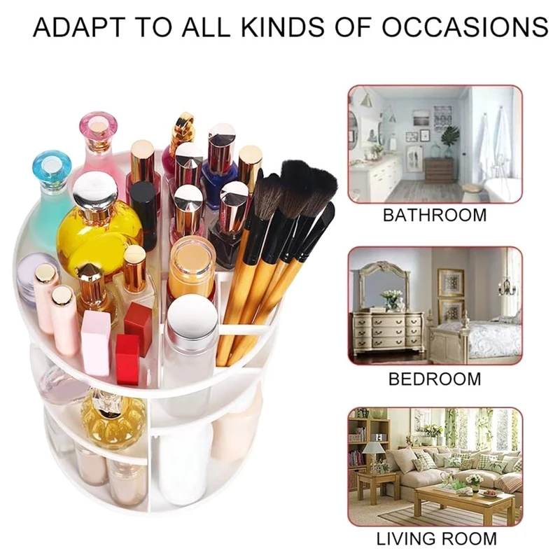 360 Rotating Makeup Organizer, DIY Adjustable Makeup Spinning Holder Storage Rack, Capacity Make Up Shelf Cosmetics A Durable