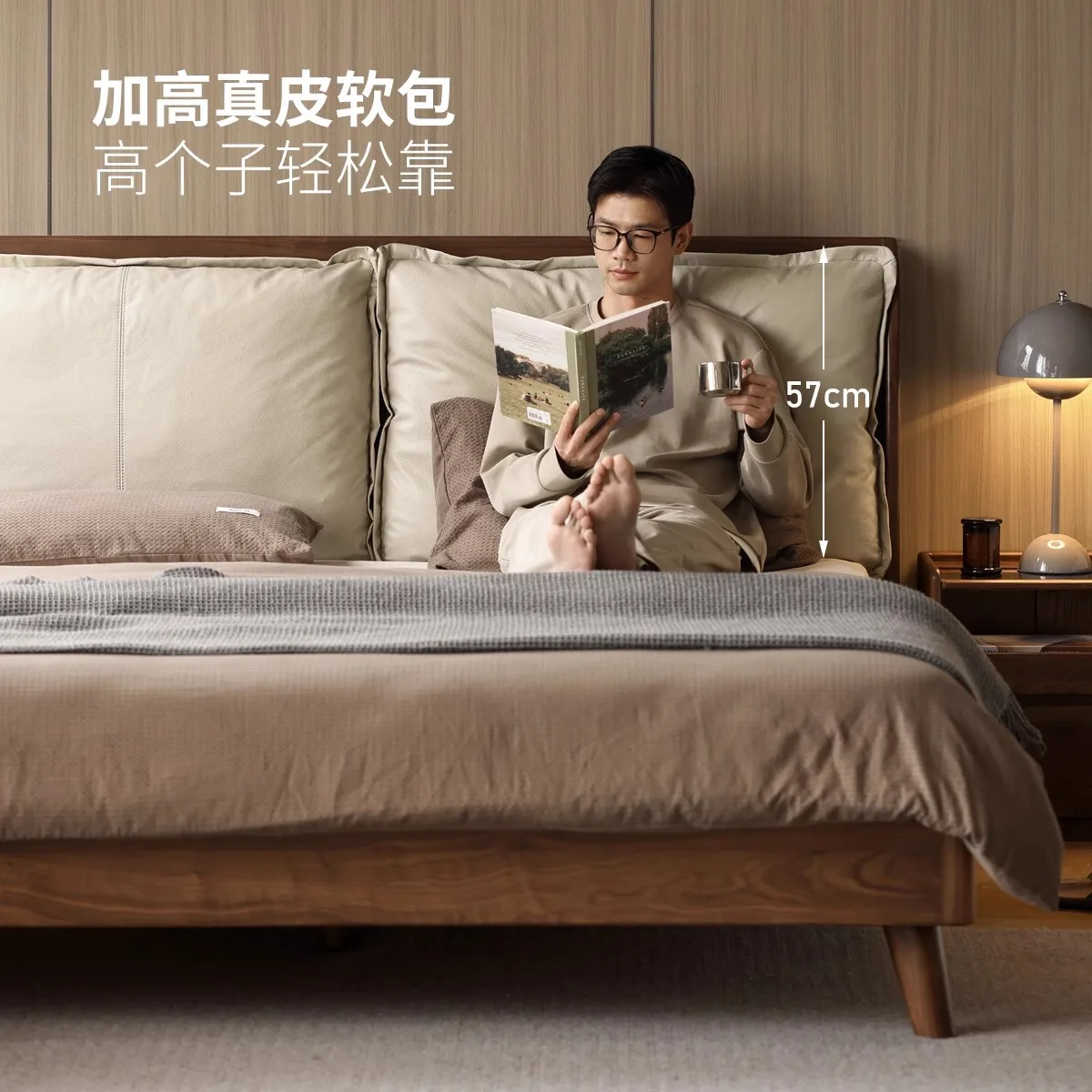 

Customizable Black Walnut 1.8 Double Master Bedroom Queen Bed Home Modern Simple Soft Bag Bed Frame