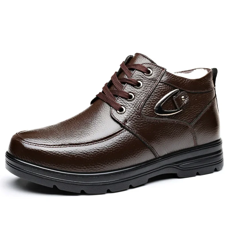 Herren schuhe Winter verdicken warm halten Herren lässig High-Top Leder Stiefeletten dicke Anti-Rutsch-Baumwoll schuhe