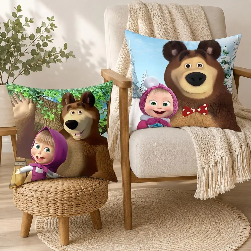 M-Masha And The Bear Cushion Cover Square Decorative Throw Pillow 40x40cm For Sofa Bedroom Living Room Home Decor