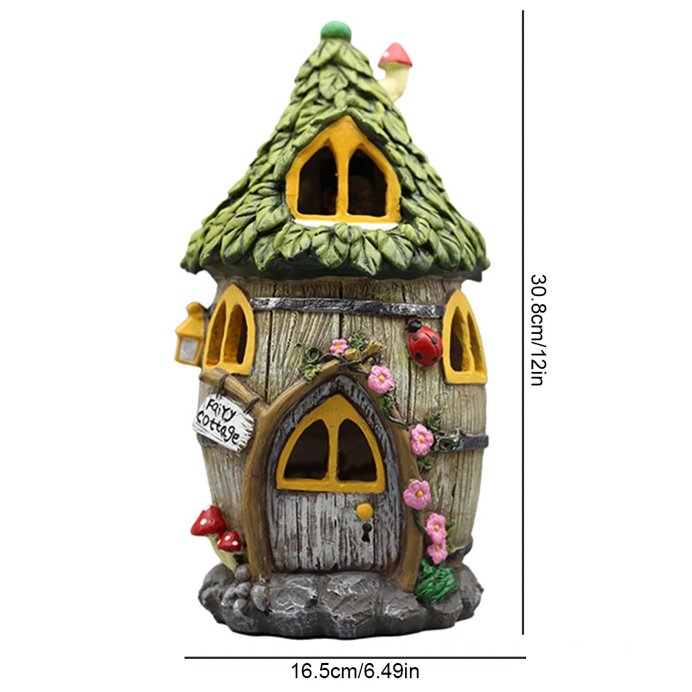 House Statue Solar Powered Led Light Resin Houses Sculptures Waterproof House Craft Miniature House Figurine Cottage Lamp Decor