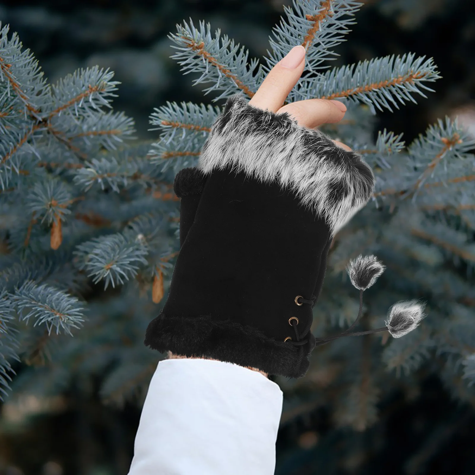 1Pair Womens Girls Half Finger Gloves Winter Warm Thick Fingerless Short Wrist Gloves Hand Warmer Black