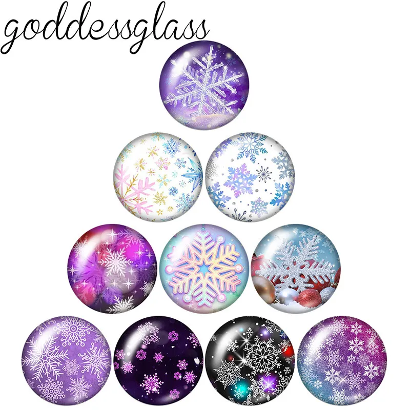 New Winter Snowflake Beauty Patterns 10pcs 12mm/18mm/20mm/25mm Round photo glass cabochon demo flat back Making findings