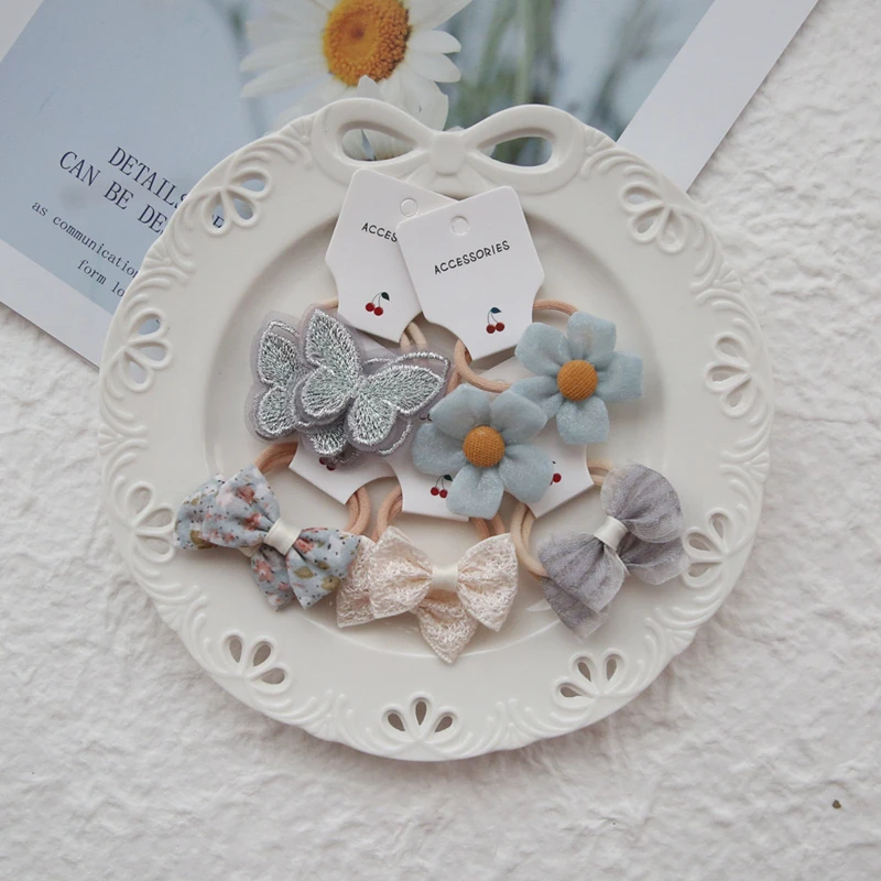 10 stuks kinderbloem haaraccessoires haarboog hoofddeksels touw schattige meisjes haarbanden trendy handgemaakte elastische mooie haarbanden