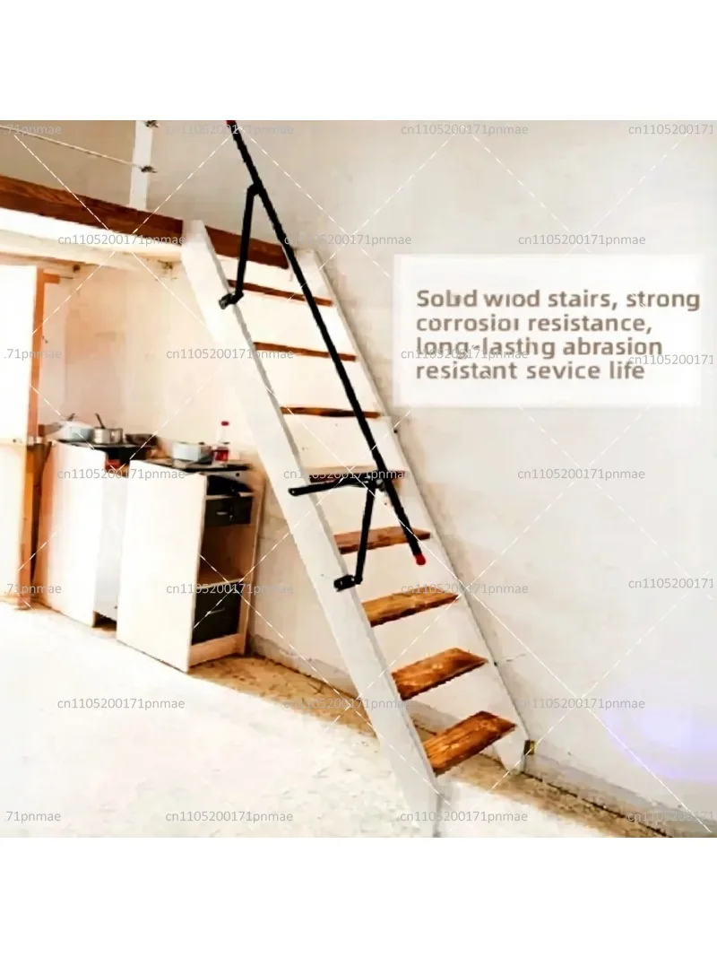 Solid Wood Folding Staircase for Loft Attic Wall Mounted Space Saving Climbing Ladder